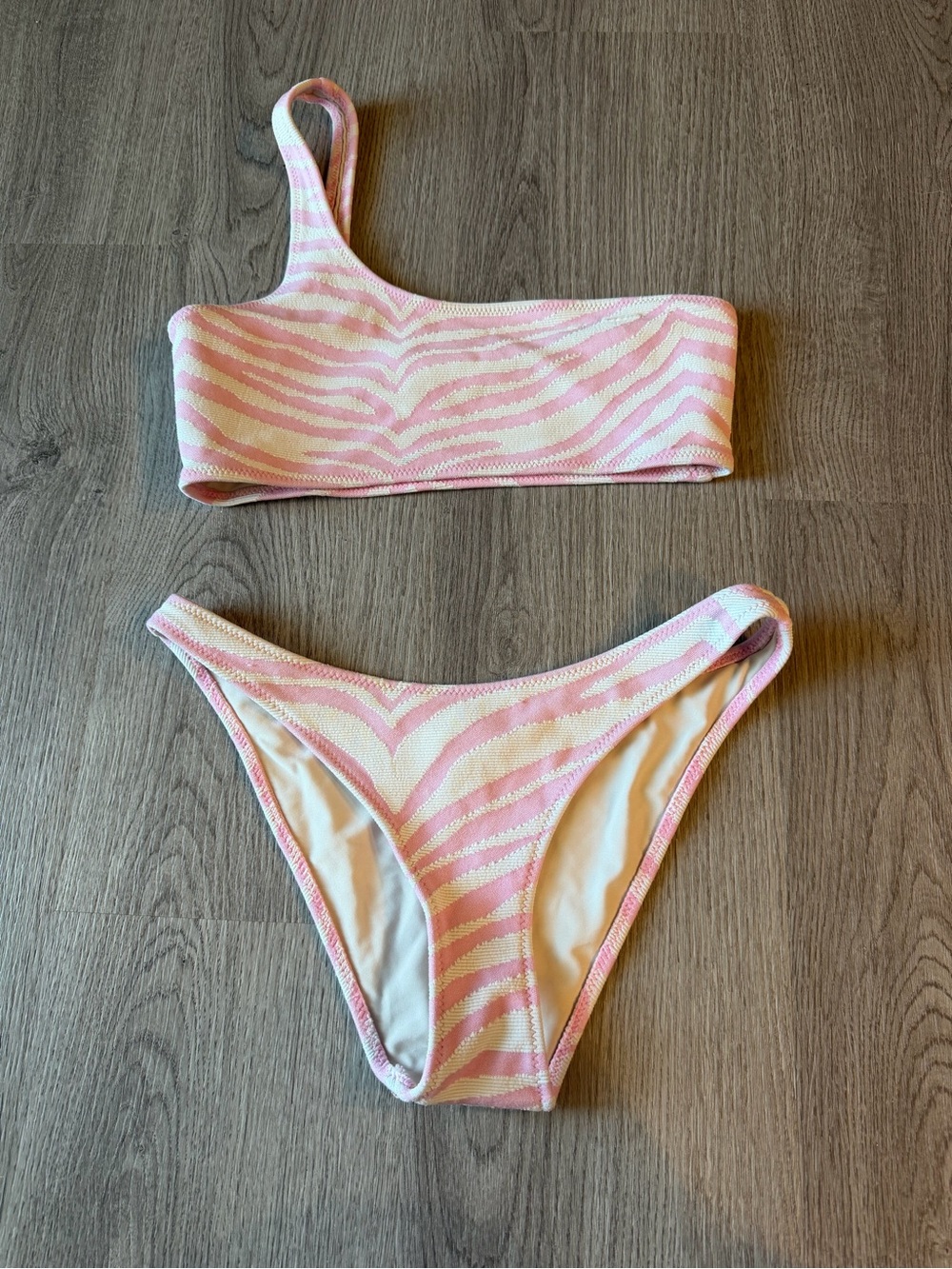 Pink Zebra-Print One-Shoulder Girls Bikini